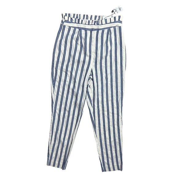 Express Women's Paper bag Trouser Pant Blue White Stripe High Rise  Size 0 - Picture 1 of 9